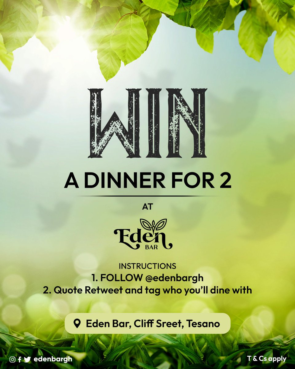 edenbargh's tweet photo. Win a dinner for 2 at Eden Bar! 🥂 https://t.co/EjvoBrIoXI