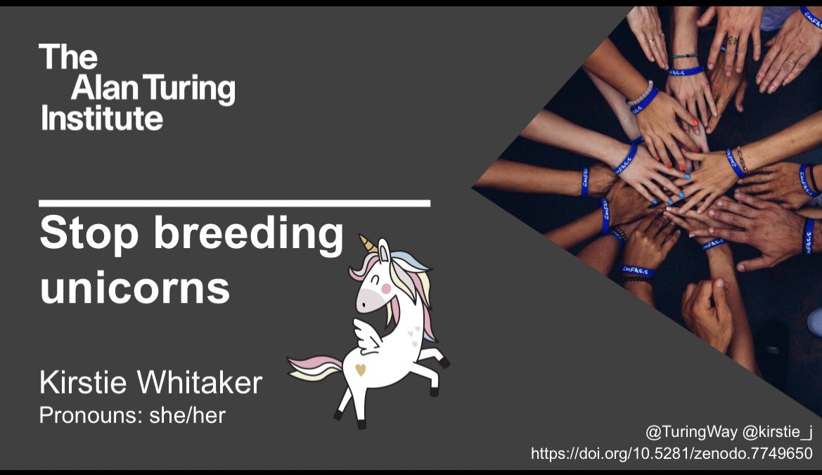 Woooo! Talk for #AIUK done! Stop Breeding Unicorns! (Invest in diverse teams instead 💕)

Slides are CC-BY, please do reuse: doi.org/10.5281/zenodo…
