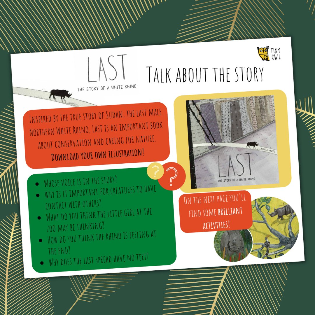 TinyOwl_Books's tweet image. Inspired by the last white rhino, check out our #TinyOwlLast activities!🦏

Including colouring, retelling the story, rhino facts, and lots more, this fun #ActivityPack will keep little animal lovers enthralled!✏

Download for FREE: bit.ly/3JUn3cF @nicolakidsbooks