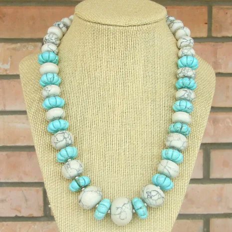 Chunky White and Turquoise #Magnesite #Necklace, Silver #Handmade #Jewelry bit.ly/DesertSkySD via @ShadowDogDesign #cctag #ChunkyNecklace #GemstoneNecklace