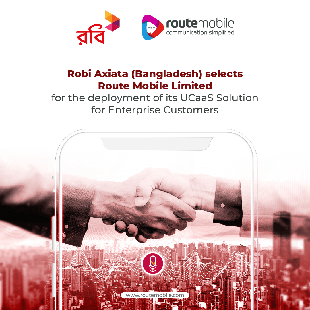 routemobile's tweet photo. .@TweetRobi, a leading #mobileoperator in #Bangladesh, partners with #RouteMobile to deploy an advanced #UCaaS solution, reducing downtime & enhancing communication experiences for regional enterprise customers. #Partnership
Read the #PressRelease here - https://t.co/I47LEr3c8Z https://t.co/r2JRWrtxna