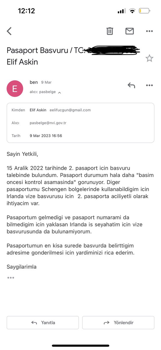 eelifucgun's tweet photo. @TCNufusDestek  15 Aralık’ta pasaporta başvurdum hala pasaportum gelmedi. 12 Nisan ‘da Almanya’ya uçuşum var ve İrlanda vize başvurusunda bulunacağım. https://t.co/sufZ5hLabM ye acil diye mail attım ama hala pasaportum gönderilmesi. Destek rica ediyorum. https://t.co/Ad7NiS5le8