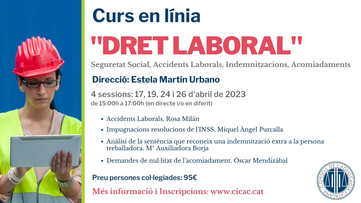 icagirona's tweet photo. Curs en línia sobre Dret Laboral: té com a finalitat principal analitzar, des d'un punt de vista jurídic, pràctic i estratègic, els aspectes més nous del dret del treball.
Consta de 4 sessions i es farà a l'abril.
https://t.co/OZkAULwfzr 📲 
@conselladvocat
#DretLaboral #Formac… https://t.co/zMN7RfzAEf