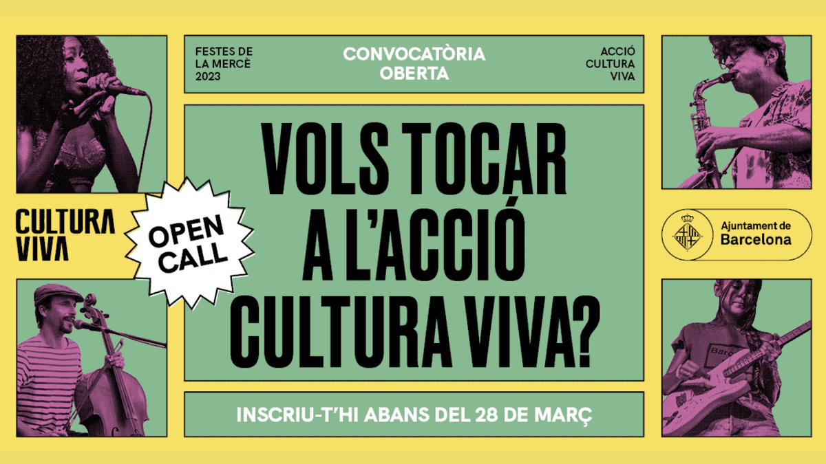 bcncultura's tweet photo. 📢 Ep! Ja s'ha obert la convocatòria per a l'edició d'enguany❗❗
🎸 Es busquen propostes musicals🎵 de qualitat que representin diversitat, que siguin divertides, #emergents, #experimentals, innovadores, joves, sorprenents, transgressores, #inclusives.... https://t.co/rhO4IB2M1r