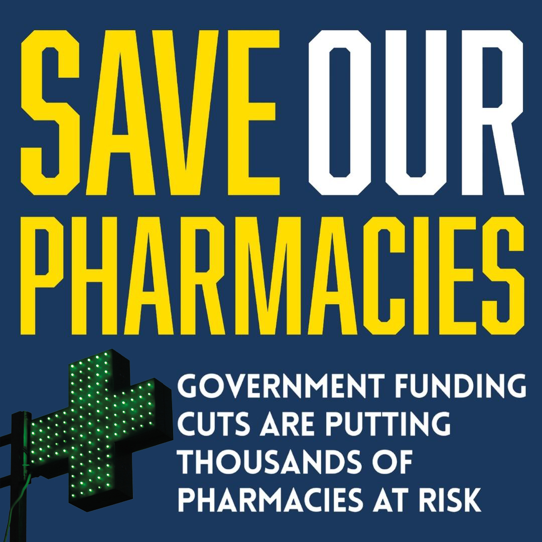 🚨SAVE OUR PHARMACIES🚨 
Since 2015, funding for pharmacies in England has been cut by 30%. As a result, many are shutting their doors for good. 

YOU can make a difference! Follow the link and sign the #SaveOurPharmacies petition today!

saveourpharmacies.co.uk