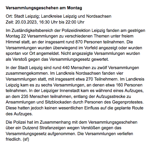 RassismusT's tweet photo. 22 Versammlungen gestern #le2003 im Bereich der Polizeidirektion #Leipzig. Falls ihr wissen möchtet in welchen Orten, weil das nicht gesagt wird, auch nicht wo ermittelt wir wegen nicht angezeigten Demos, müsst ihr @kerstinkoeditz fragen. https://t.co/waypneB22P