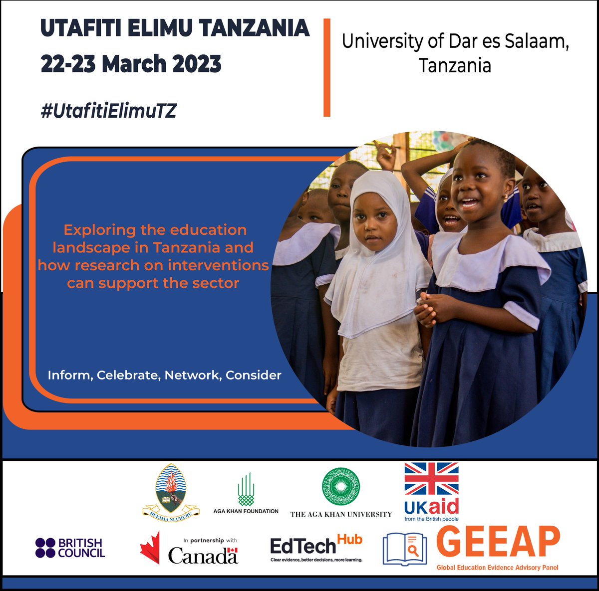 We are getting ready for the #UtafitiElimuTz!📅22 - 23 March '23, event by <a href="/FCDOEducation/">FCDO Girls’ Education</a> <a href="/AKUGlobal/">Aga Khan University</a> <a href="/BritishCouncil/">British Council</a> <a href="/UKinTanzania/">UK in Tanzania</a> <a href="/GlobalEdTechHub/">EdTech Hub</a> <a href="/FCDOEducation/">FCDO Girls’ Education</a>, <a href="/UdsmOfficial/">University of Dar es Salaam</a>, <a href="/CanadaTanzanie/">Haut-Comm. du Canada</a>
<a href="/GEEAP_/">Global Education Evidence Advisory Panel (GEEAP)</a> 
Connect with speakers &amp; organizers for live updates- bit.ly/3FFeVKz