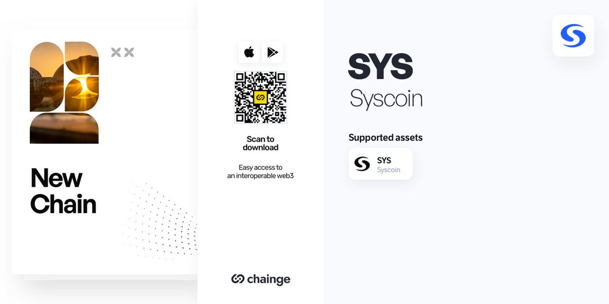 💥 Thrilled to announce a much anticipated partnership!

🥳 We've integrated the @syscoin chain in the Chainge app

📱 You can now Store, Send/Receive & Operate $SYS within the Chainge Finance self-custodial wallet

😉 Stay tuned for more developments as we're working closely…