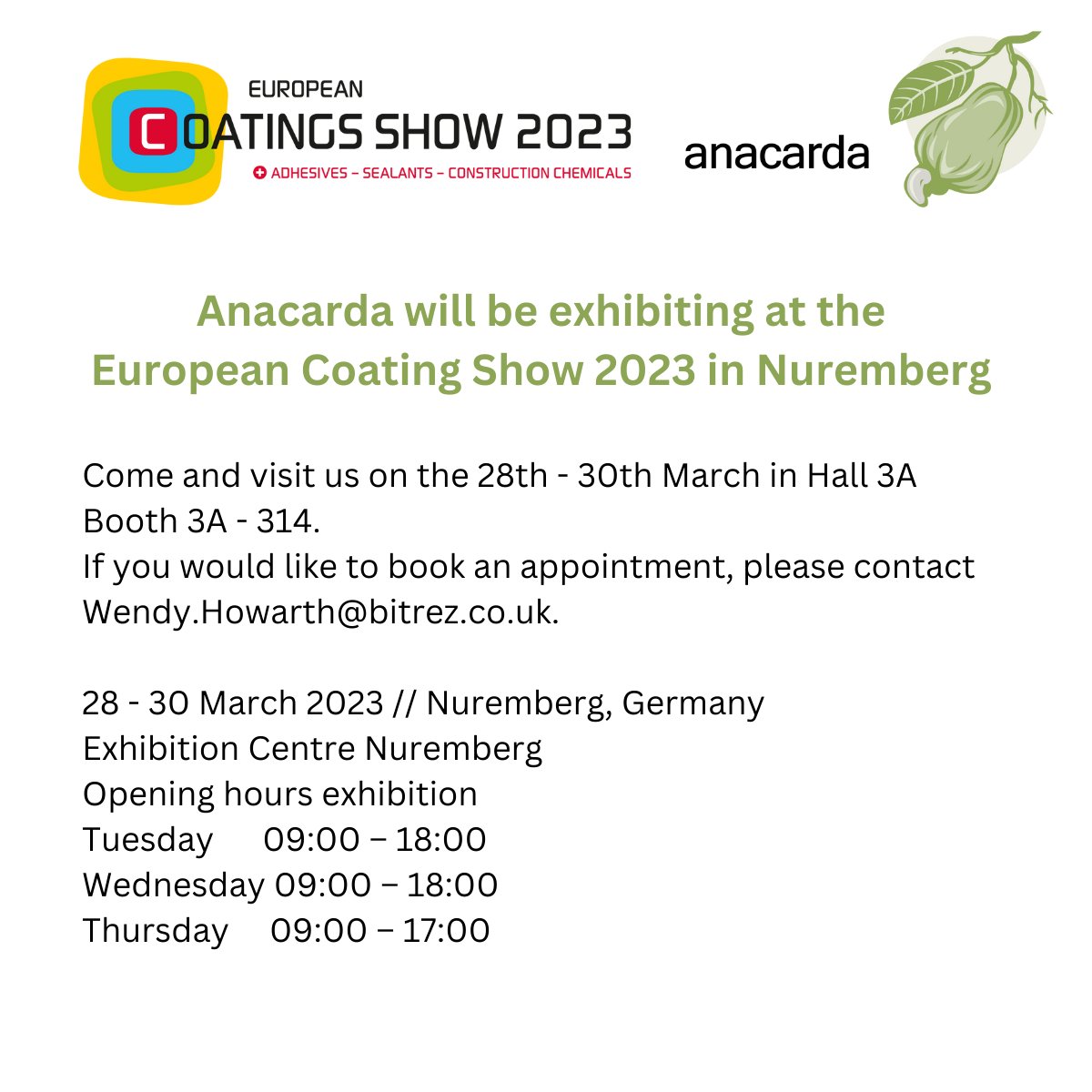AnacardaL's tweet photo. One week until the European Coating Show 2023 #ECS2023 https://t.co/efpj3qzlZP