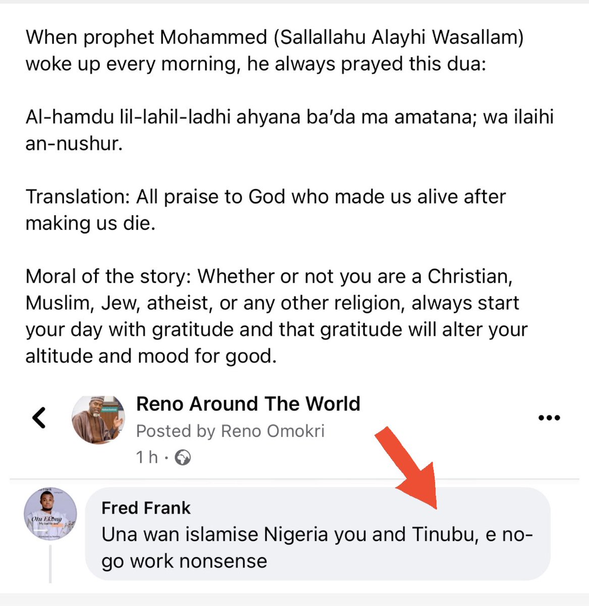 renoomokri's tweet photo. Dear Fred,

Thank you for your feedback. Your name,  religion, political persuasion and  societal station are all statuses that were conferred on you on Earth. Sadly, you spend your life defending those statuses, instead of understanding the true meaning of life. 

#RenosNuggets https://t.co/i1ilsR7dN6