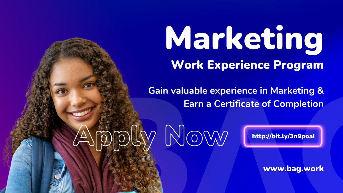Ready to take the next step in your digital marketing career🤸🏾‍♂️? Join our Marketing Work Experience Program, gain real-world experience and earn a certificate. 

📢💻🧑‍💻👩‍💻

Apply now: bit.ly/3n9poaI