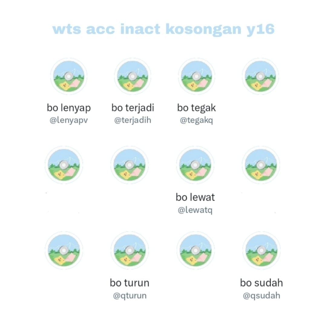 *W-T-S ACC INACT KOSONGAN Y16*

-usn mulchar 
-verif all (nomor luar no mastip)
-GO GREEN ALL
-masuk ht mt
-avail space+circle tergantung dev.
-dpt data acc lengkap

price 8k/acc

#zonauang #zonaba