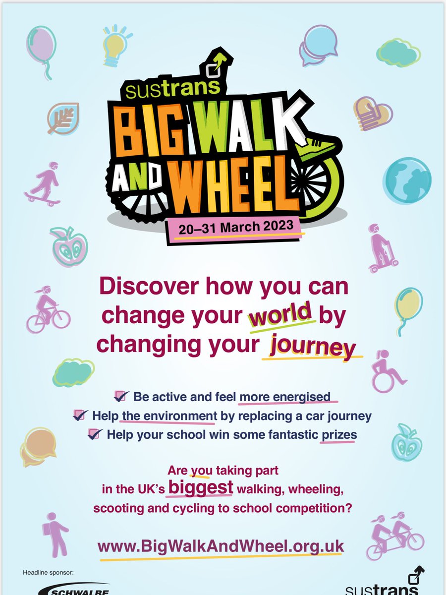 The Sustrans 'Big Walk and Wheel' takes place this week and next. We would encourage as many children as possible to walk to school over the next 2 weeks. The ECO team will be recording how many children walk to school in each class each day. #thebigwalkandwheel <a href="/Sustrans/">i</a>