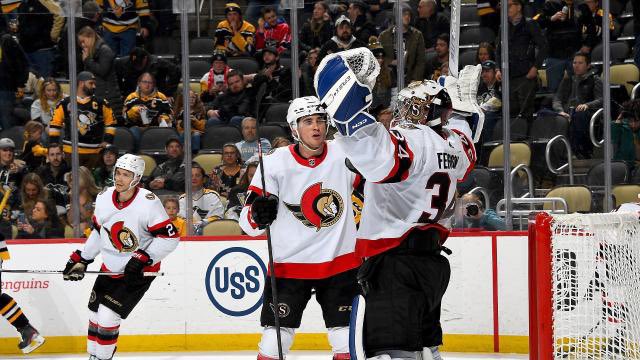 sandropacheco71's tweet photo. #DylanFerguson made 48 saves in his first #NHL start as the #OttawaSenators dented #PittsburghPenguins’ increasingly iffy playoff chances in a 2-1 victory. It was quite a performance by the 24-year-old #Ferguson. #MakingHistory #Congratulations #GoSensGo #LetsGoPens https://t.co/2skgTbxbBg