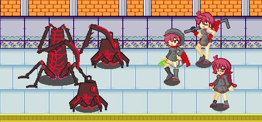 ▼ケムリクサ　ドット絵　リョクとアカムシを追加。　敵側がいるので、戦闘シーンのようにしました。　#ケムリクサ  #pix