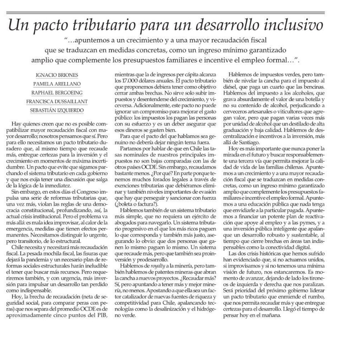 ignaciobriones_'s tweet photo. A propósito de idea hoy sobre un acuerdo por un necesario, pero real pacto tributario de largo plazo, comparto esta columna que escribimos hace 2 años. Contiene propuestas en esa dirección que creo mantienen plena vigencia. https://t.co/tZXEeGK30D
