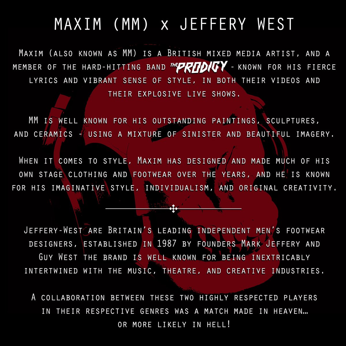 JefferyWestUK's tweet photo. https://t.co/bQMuZFYaHS

MAXIM (MM) X JEFFERY-WEST

#jefferywest #MM #MaximArt @maxim @the_prodigy #therockandrollcobblers #jefferywestrogues #art #amatchmadeinheaven #amatchmadeinhell https://t.co/Nt3M9KVQLH