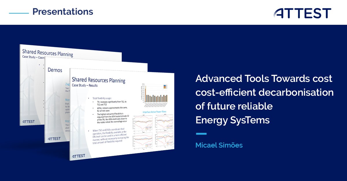 The Attest team shared some project results at the #EEW23 session “Beyond Pilots for Distribution Services - Using Distribution-Connected DERs to Solve Transmission-Level Congestions: Learning from projects.”
🆓Download the presentation on our website ➡️attest-project.eu/scientific-com…