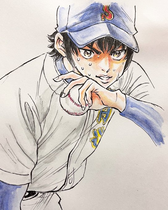 WBC がんばれ侍ジャパンダイヤのA、沢村くん#模写　#沢村英純#水彩色鉛筆 