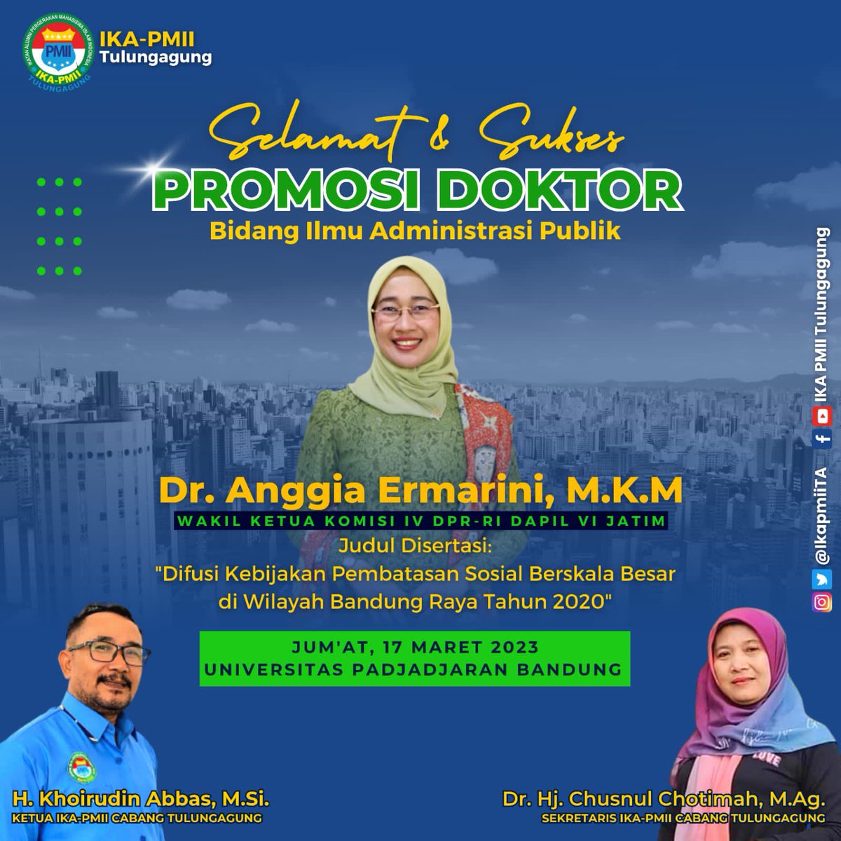 ikapmiita's tweet photo. Selamat dan Barokah atas promosi doktor bidang Ilmu Administrasi Publik Dr. Anggia Ermarini, M.K.M. Semoga ilmunya bermanfaat
Allahumma Sholli ‘ala Sayyidina Muhammad
.
Salam Pergerakan!
.
#PMII #IKAPMII #PMIITulungagung #IkaPMIITulungagung #PergerakanMahasiswaIslamIndonesia https://t.co/BMI2IeGvri