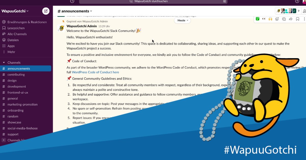🚀 We just launched the #WapuuGotchi Slack workspace for our amazing community &amp; contributors! 

Join us to collaborate, share ideas &amp; stay updated on our personalized #Wapuu assistant for WordPress: 

join.slack.com/t/wapuugotchi/…

#CFHack2023