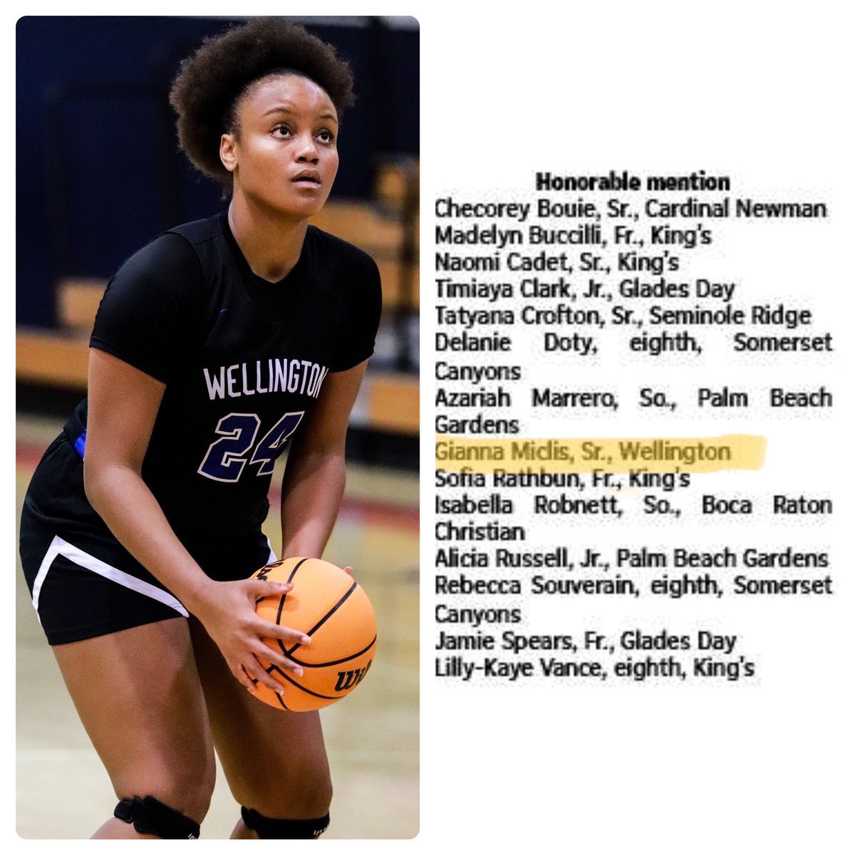 Congratulations <a href="/GiannaMiclis/">Gianna Miclis</a> for being named on the <a href="/pbpost/">The Palm Beach Post</a> Honorable Mention list for the 22-23 season! Great job G‼️💪🏽💪🏽💪🏽
<a href="/WHSFLAthletics/">Wellington High School Athletics</a> <a href="/WellingtonHSFL/">Wellington High School</a> <a href="/pbchoopsgirls/">#PBCHOOPS GIRLS</a>
