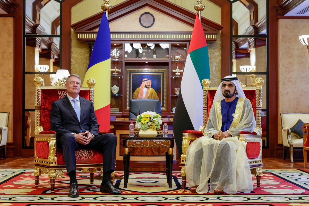 HHShkMohd's tweet photo. خلال لقائي اليوم بالرئيس الروماني الزائر للبلاد .. ناقشنا مجمل العلاقات، وتوافقنا على أهمية تطوير التواصل بين البلدين في كافة القطاعات .. https://t.co/SaJKr13RlO