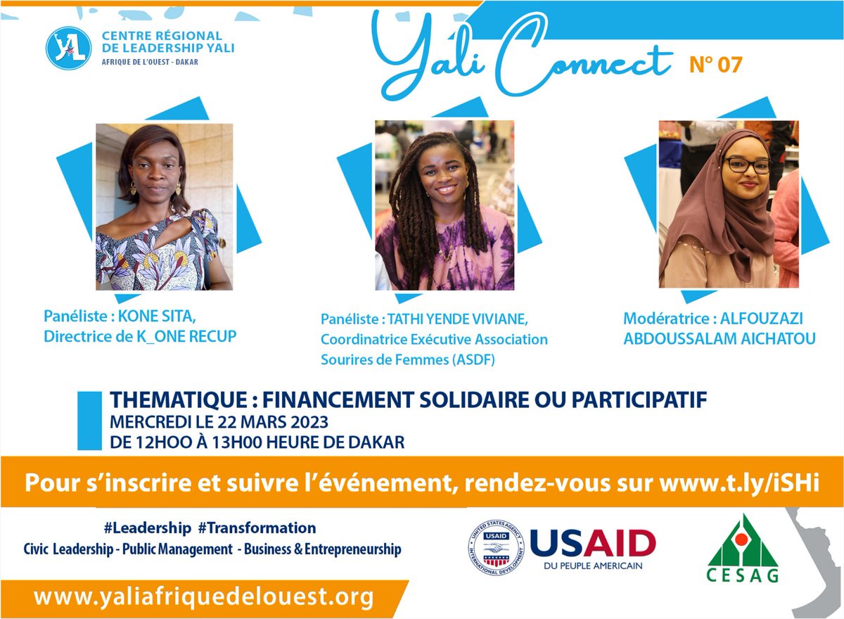 yalidakar's tweet photo. YALI Connect n°7 : Mercredi 22 Mars. 12H GMT. Avec deux Alumni riches d'expériences pratiques en financement participatif. Inscription pour obtenir le lien de connexion : https://t.co/2dgkgcYbHf
#yaliconnect #LearningOpportunity #Partagedexpériences https://t.co/aQJQNPZxLA
