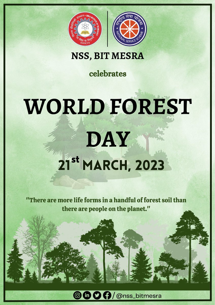 nssbitmesra's tweet photo. "The forest is not a resource for us; it is a life."
-Wendell Berry
World Forest Day is a day to celebrate the beauty and importance of forests. https://t.co/bffW65MQGz
