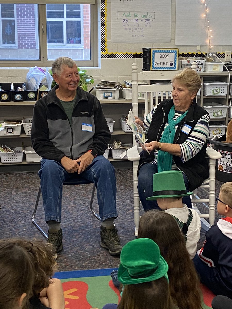 shaefferclass's tweet photo. We are so ‘lucky’ that Paxton’s grandparents came to read to us on St. Patrick’s day!@SLCSBrummer https://t.co/VXCnMxVNSD