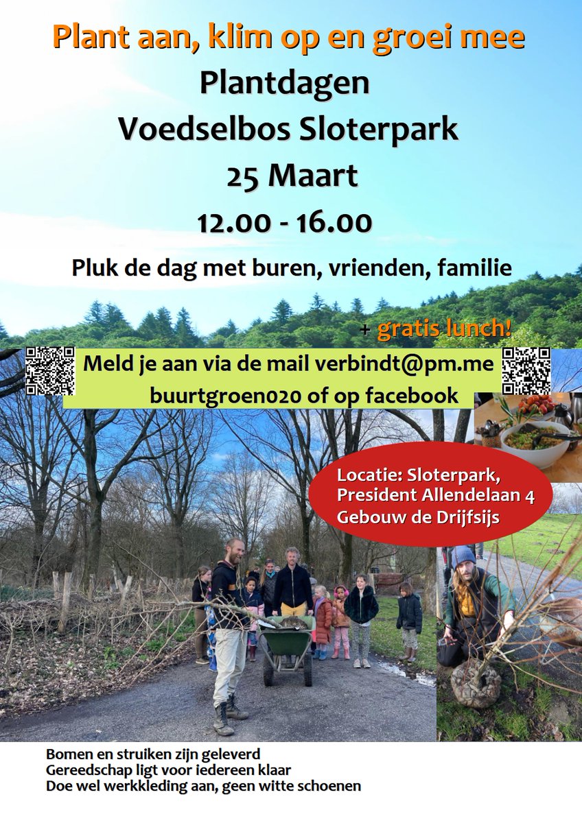 Matthijs85's tweet image. Bewoners hebben via &apos;Buurtbudget Nieuw-West&apos; gestemd voor een Voedselbos in het Sloterpark! 💚 #edemocracy #democratie #groen #Amsterdam #NieuwWest
Samen planten we de bomen en struiken voor noten en fruit 🌳
📅 Za 25 maart 12.00 – 16.00
📍 Drijfsijs, Sloterpark
