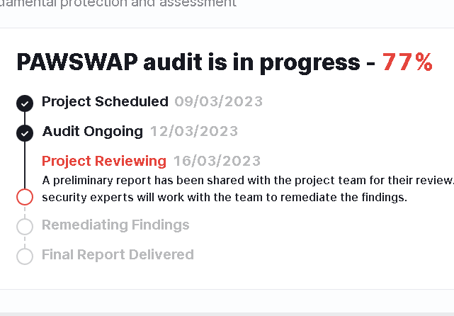 Dezaxe's tweet photo. The $PAW #PAWSWAP Certik security audit is almost complete, after this crucial step the developers will be able to start the real things, the shift towards decentralization has only just begun 🐾🐾 https://t.co/WaE8DDTRvE