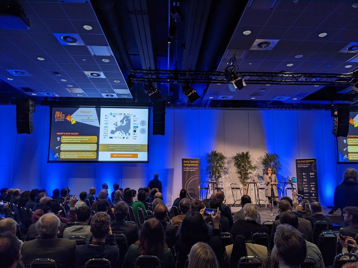 EuHubs4's tweet image. @LiliBeltranB on stage to pitch #EUH4Data during the #dataspacesymposium!
Come visit booth #2 and don&apos;t miss the #DataForum on Thursday!