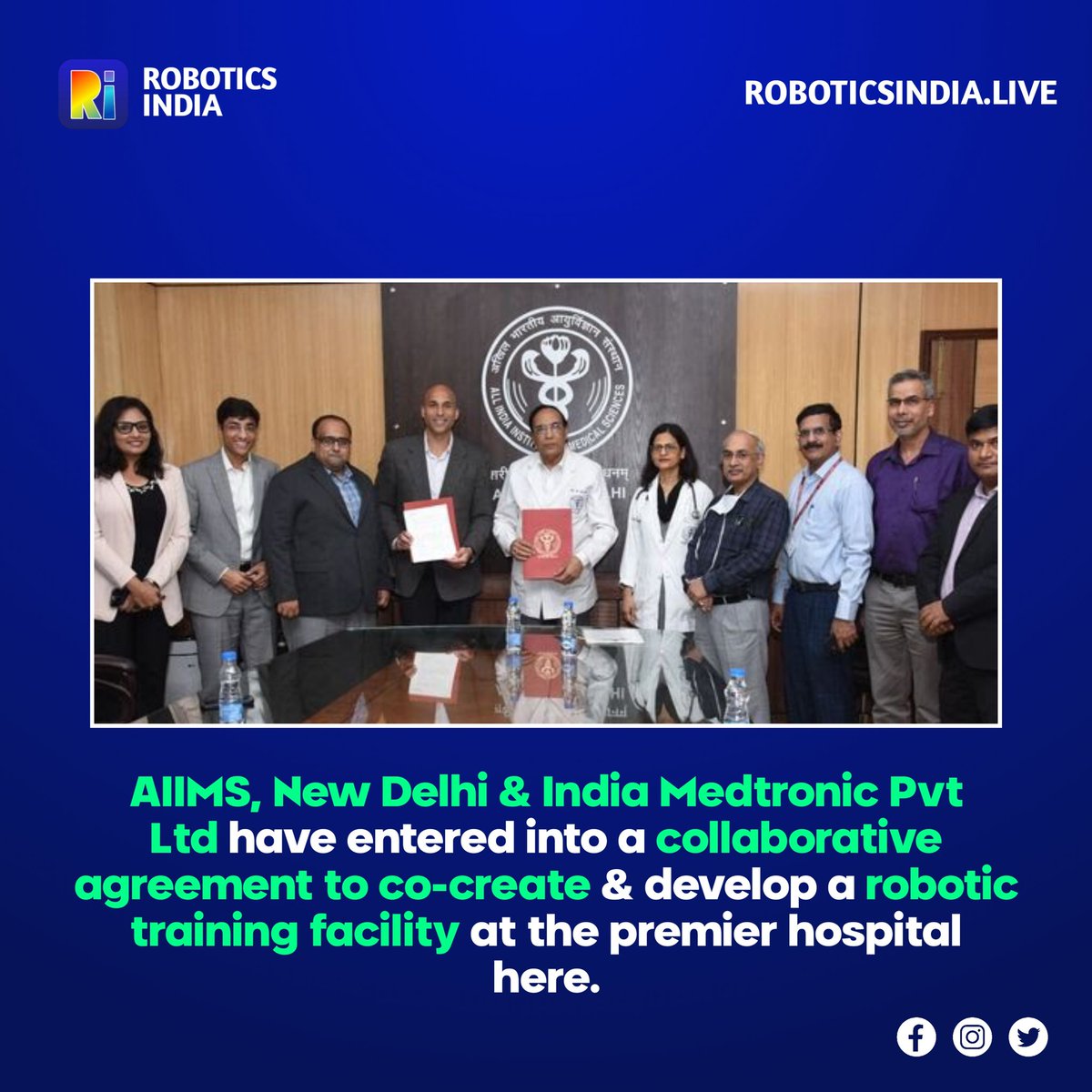 robotics4india's tweet image. AIIMS, New Delhi &amp;amp; India Medtronic Pvt Ltd have entered into a collaborative agreement to co-create &amp;amp; develop a robotic training facility at the premier hospital here.

#robotics #roboticsindia #roboticsnews #roboticsainews
#robots #technews
