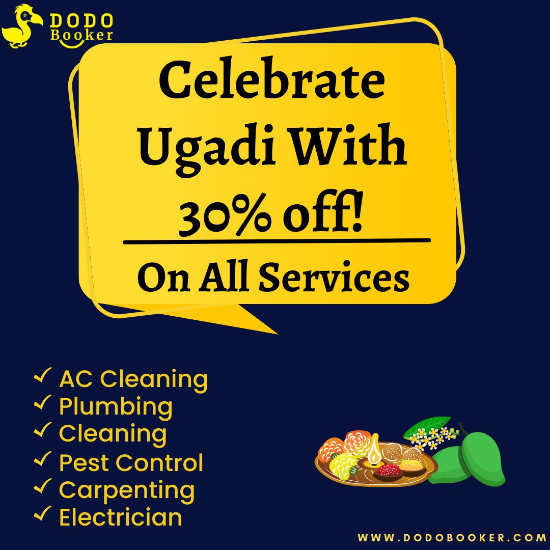 dodo_booker's tweet photo. Get ready to celebrate Ugadi with us and enjoy 30% discount on all our services!
Book Now - https://t.co/ZLG1ai1CcK
Call Us For More Information - 0803-720-3118
.
.
#accleaning #washingmachine #painting #plumbing #cleaning #pestcontrol #carpenting #electrician #wallpainting https://t.co/3y8vW5BDMo