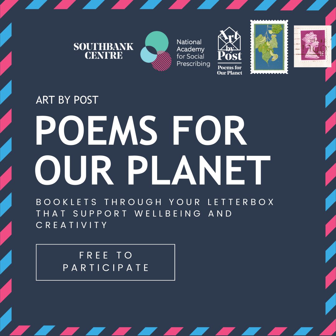 NASPTweets's tweet photo. In honour of #worldpoetryday we're announcing the launch of our collaboration with @southbankcentre Art by Post: Poems for Our Planet. Participants receive free booklets in their letterbox guiding them through #creative activities to support #wellbeing. ➡️ https://t.co/M0l9Dj7Hfm https://t.co/DZOmYsZBVy