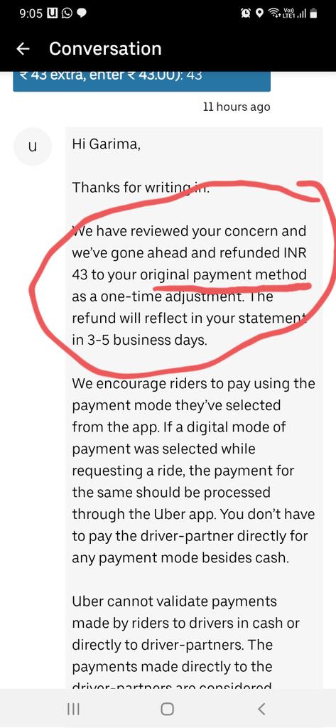 M_Garima28's tweet photo. @UberINSupport Help me understand this. What is this 'original payment method'? I paid in cash. You're lying everywhere. @Uber @Uber_India @Uber_Support https://t.co/LhiteXeWZq