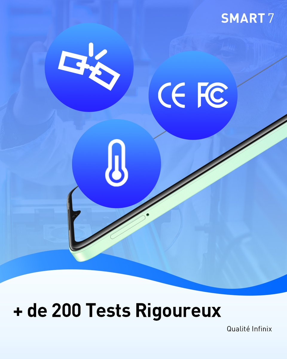 InfinixTg's tweet photo. Savez-vous qu'un engagement de longue date est la raison pour laquelle #InfinixSmart7Plus est soumis à plus de 200 types de tests rigoureux différents pour garantir une expérience agréable et sécurisée.
Plus de 10 000 fois le test de chute, le test de température de -15°C à 50°C. https://t.co/51ZKFz8m1x