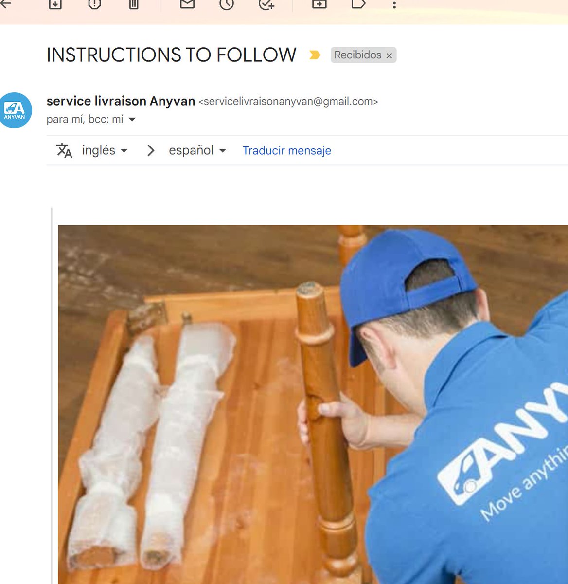 Carloslbnm's tweet photo. @AnyVan seems to be that someone is trying to scam people in Facebook Marketplace. 

servicelivraisonanyvan@gmail.com

Please could you inform about this? https://t.co/JM8BqUqKC7