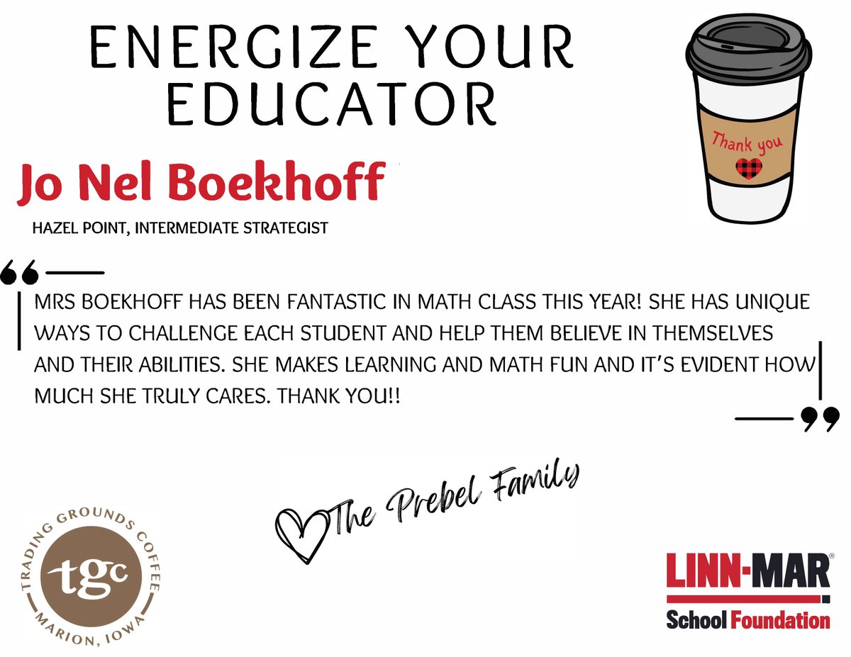 ENERGIZE YOUR EDUCATOR ☕ Congratulations, and thank you❤️🖤

Jo Nel Boekhoff - Hazel Point Intermediate - Intermediate Strategist

Sponsored by Trading Grounds
