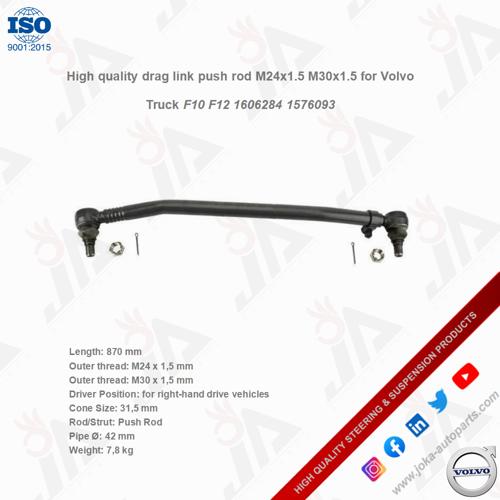 Joka_autoparts's tweet photo. High quality drag link push rod M24x1.5 M30x1.5 for Volvo Truck F10 F12 1606284 1576093
#mantruck #truck #volvo #trucking #trucklife #ford #truckdriver #trucker #scaniatrucks #volvotrucks #transport #mercedes #daf #liftedtrucks #offroad #dodge #couplingrod #guiderod #pushrod https://t.co/DEbszG3d2b