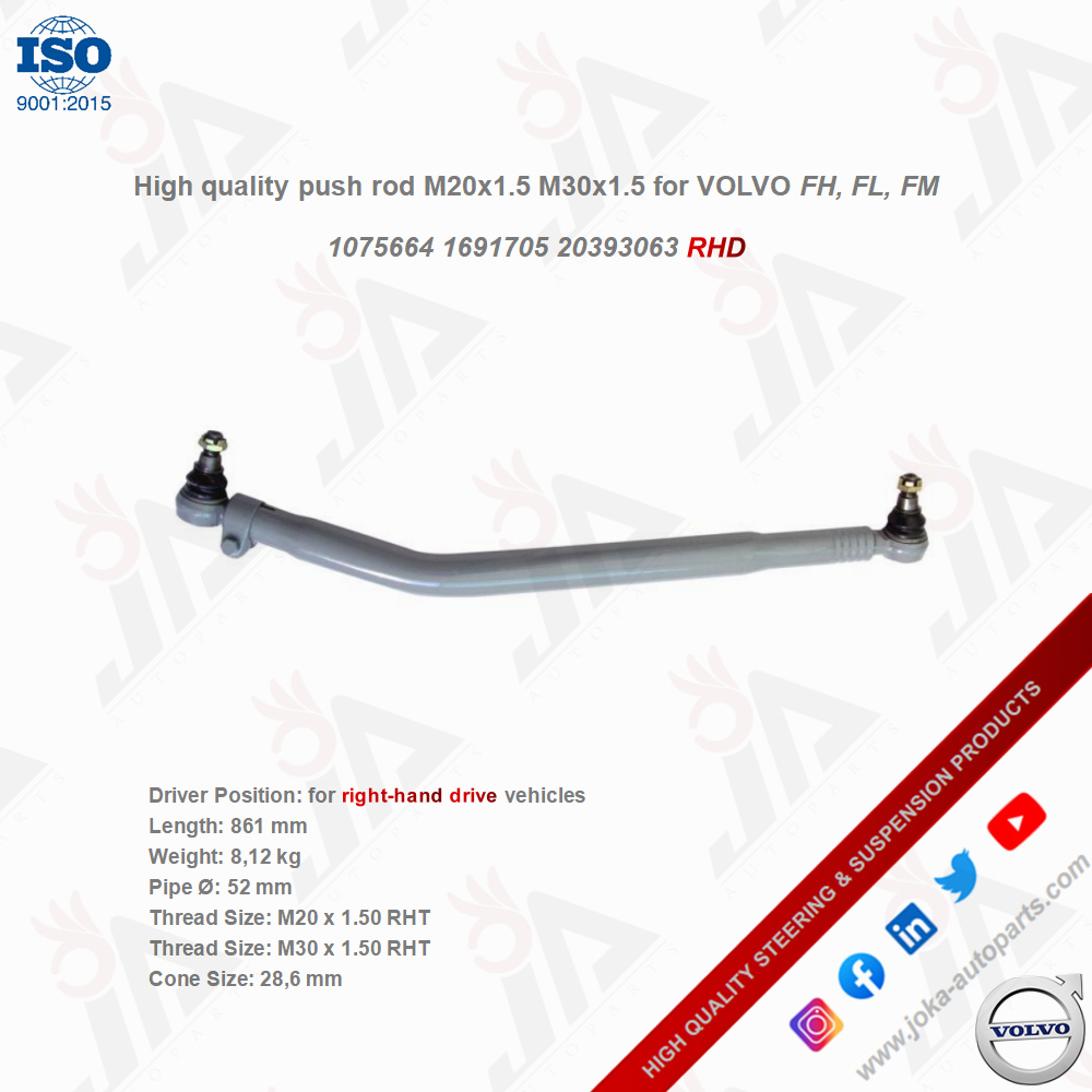 Joka_autoparts's tweet photo. High quality push rod M20x1.5 M30x1.5 for VOLVO FH, FL, FM 1075664 1691705 20393063 RHD
#mantruck #truck #volvo #trucking #trucklife #ford #truckdriver #trucker #scaniatrucks #volvotrucks #transport #mercedes #daf #liftedtrucks #offroad #dodge #couplingrod #guiderod #pushrod https://t.co/rc6z8FdcBQ