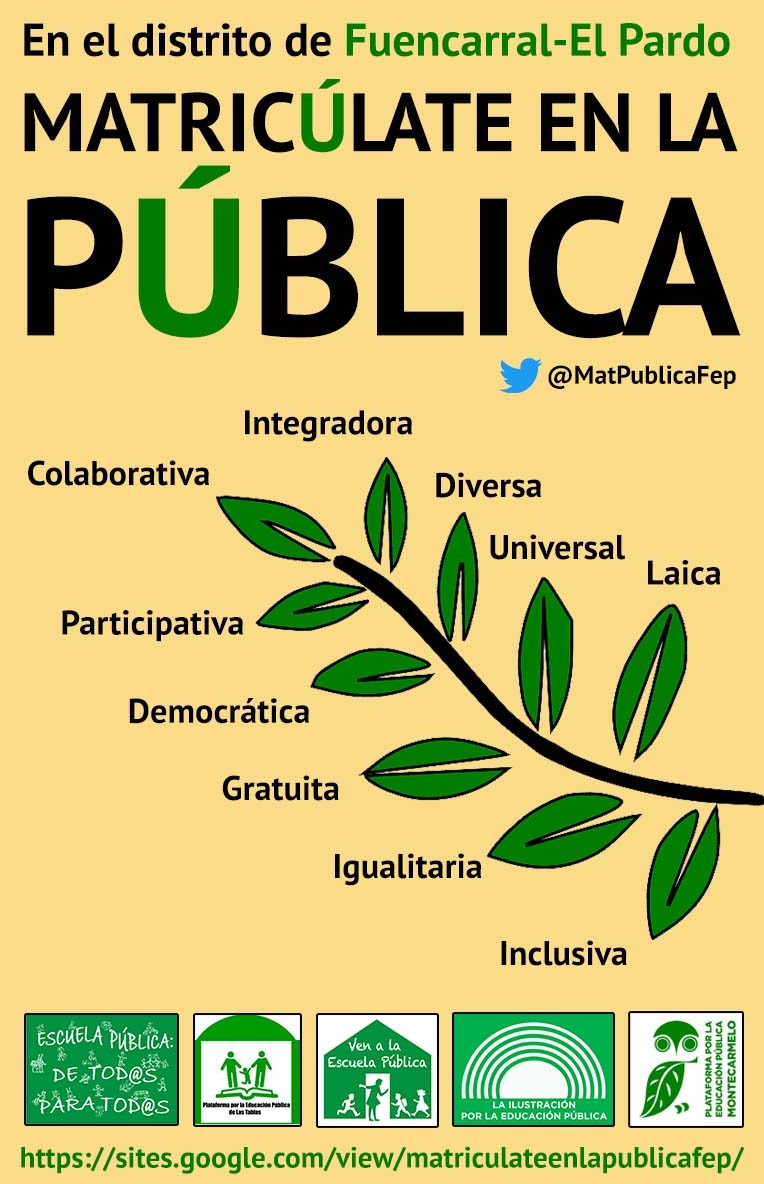 #Miércoles 22 marzo tenemos las siguientes #JornadasPuertasAbiertas en #FuencarralElPardo
9:15 h. <a href="/CeipFontan/">CEIP Antonio Fontán</a> 
16 h. #CEIPBravoMurillo
16:15 h. #CEIPCamiloJoséCela
14:30 #CEIPLeopoldoCalvoSotelo
9:30 h. #CEIPPríncipedeAsturias
18 h. <a href="/IESMalalaMadrid/">IES Malala Yousafzai Madrid</a>

+info:sites.google.com/view/matricula…