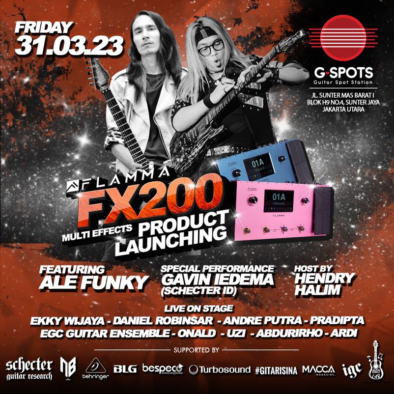 Guitar Spot Station presents 

FLAMMA FX200 Multi-Effects Product Launching

Giveaway:
Flamma Innovation
NB Case
Bespeco

#flammainnovation #flammafx200 #schecter #nbcase #behringer #turbosound #blg #bespeco #maccamagazine #gitarisina #indonesianguitarcommunit