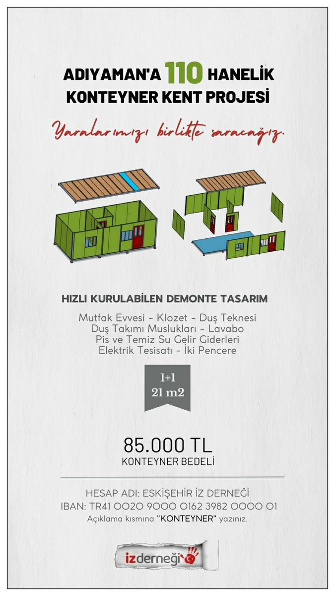 Yaralarımızı birlikte saracağız… 🇹🇷
#Adiyaman 
#konteyner 
#insaniyardım 
#AFAD 
#deprem