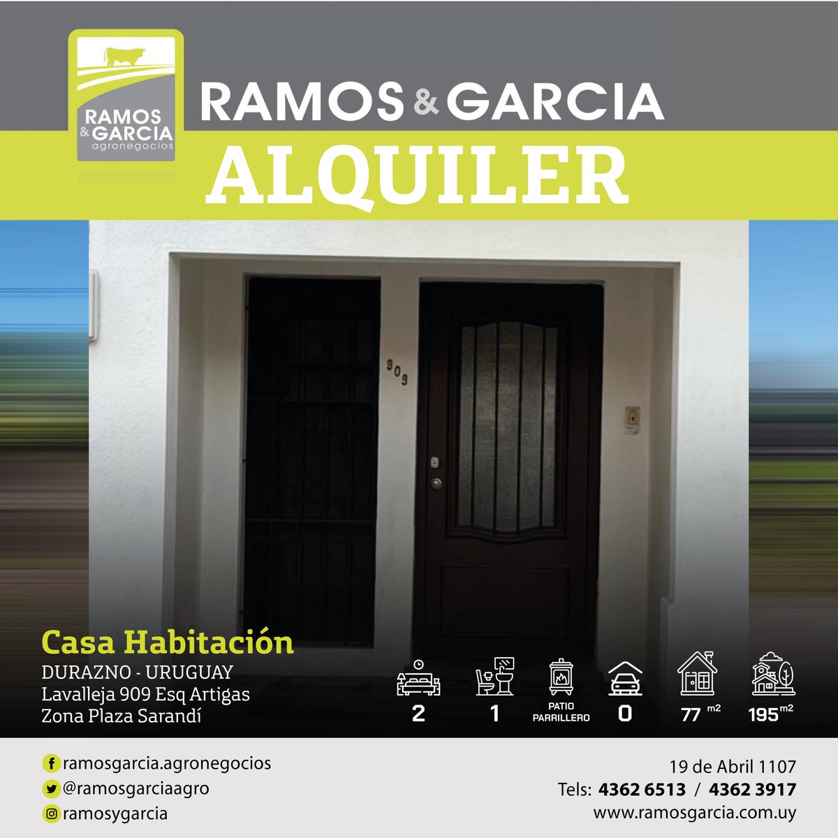ramosgarciaagro's tweet photo. ATENCIÓN ‼️
CIUDAD DE DURAZNO
Actualizamos nuestra cartelera de alquileres de inmuebles urbanos‼️
No dude en consultar‼️
📱098 543 230 https://t.co/eiWMXrSjLt