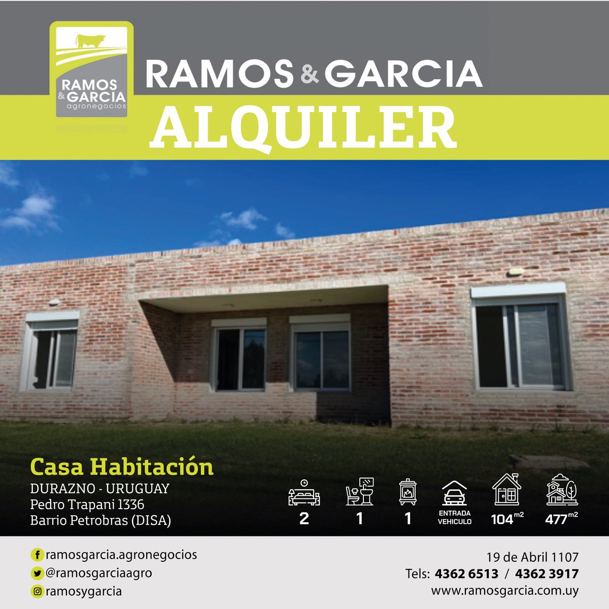ATENCIÓN ‼️
CIUDAD DE DURAZNO
Actualizamos nuestra cartelera de alquileres de inmuebles urbanos‼️
No dude en consultar‼️
📱098 543 230