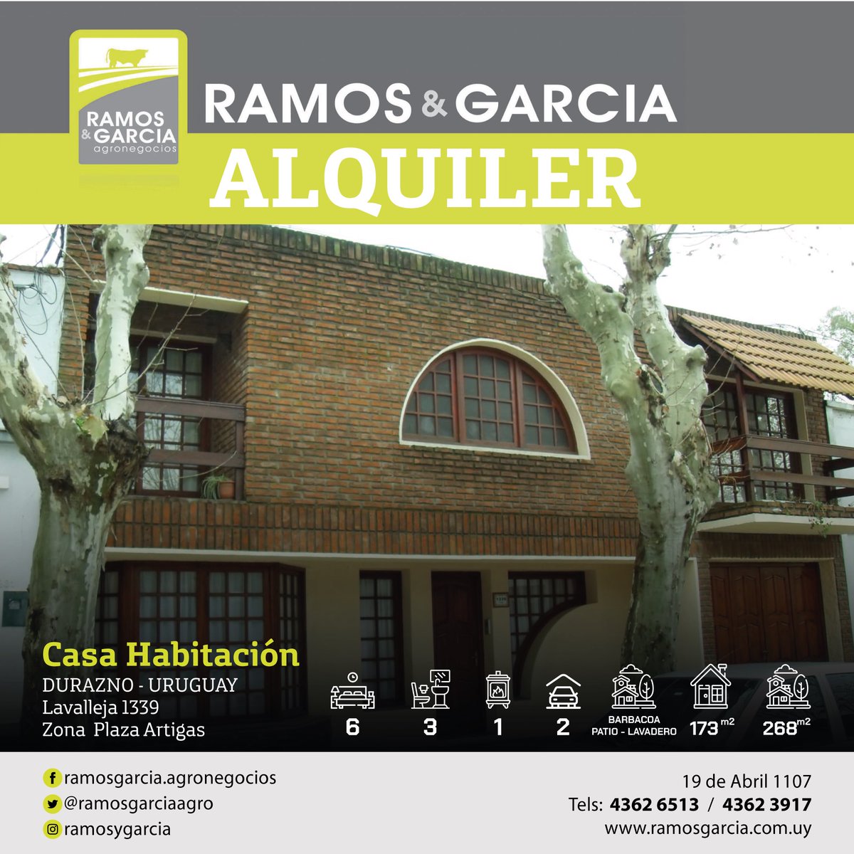 ramosgarciaagro's tweet photo. ATENCIÓN ‼️
CIUDAD DE DURAZNO
Actualizamos nuestra cartelera de alquileres de inmuebles urbanos‼️
No dude en consultar‼️
📱098 543 230 https://t.co/eiWMXrSjLt