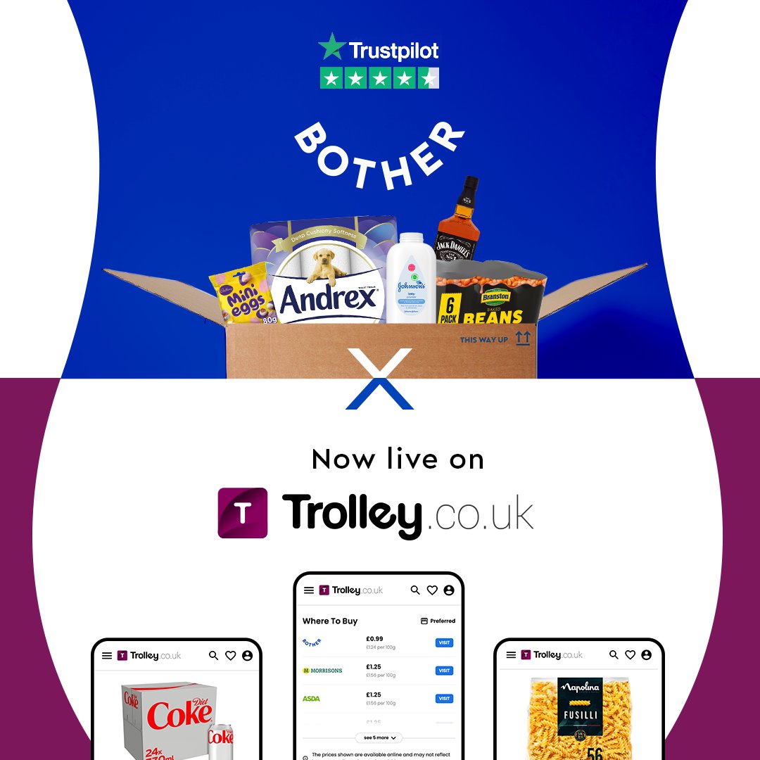prashtalwar's tweet photo. 🎉BIG NEWS!🎉@TrolleyUK and @wearebother  have joined forces to bring you the best value on ambient groceries! Excited to be Trolley's first non-traditional grocery partner. Shop smarter and save! #groceryshopping #savemoney #partnership #BotherXTrolley 🛒👀💰🤝 https://t.co/e5EYqadrtG