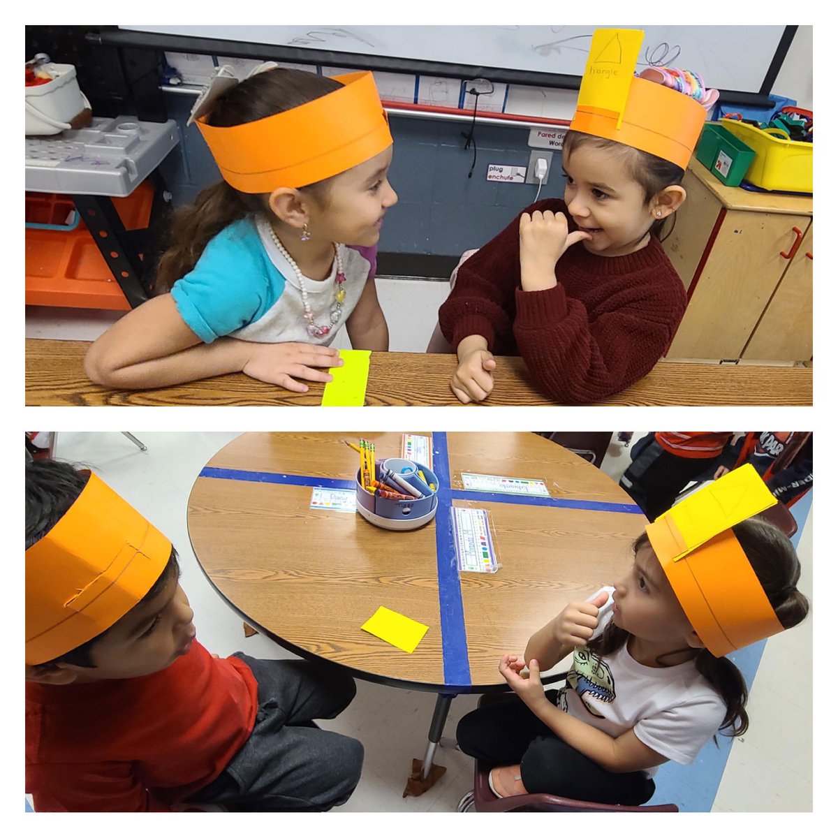 Lgascencio's tweet photo. HeadBandz game activity to review 2D shapes. First time playing the game and they did great! #prek #dual #math #engagingactivity #game @scholarpride https://t.co/1IYkTqU3PX